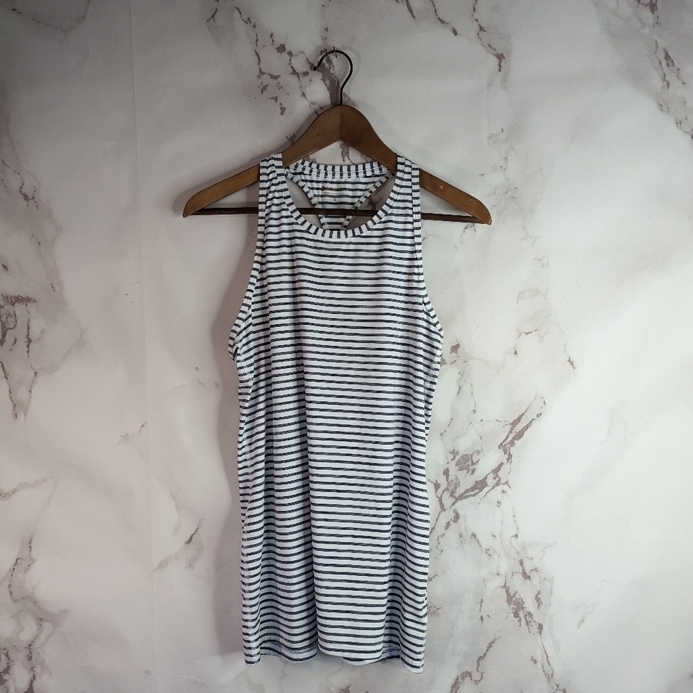 Athleta Tank Top Racerback White Striped Active Polyester